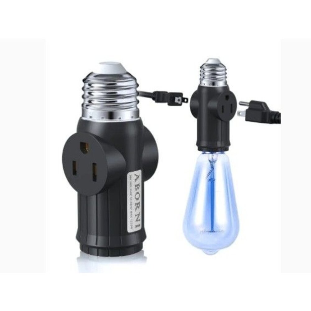 3 Prong Light Socket to Plug Adapter, E26 Light Socket Outlet, FCC Listed Polari